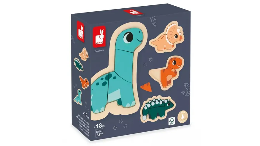 Janod - DINO - 4 EVOLUTIVE PUZZLES DINO