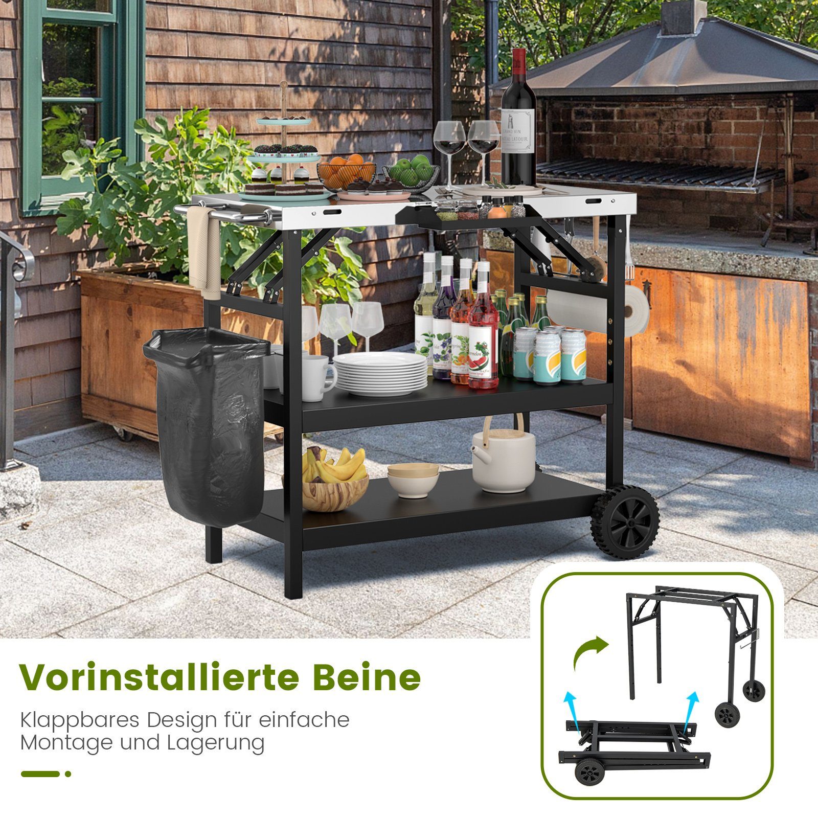 COSTWAY Grillablagetisch Grillwagen, Servierwagen, Edelstahl