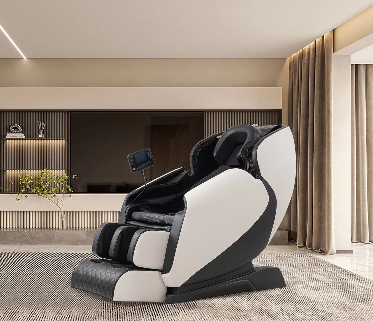 Happy Home Happy Home Elektrischer Massagesessel mit Kopfstütze, Armabdeckung & Airbag, Schwarz / Weiß