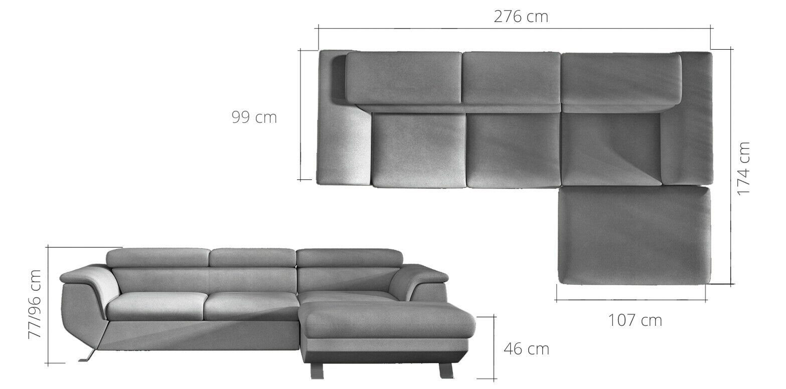 JVmoebel Ecksofa, Eck L Form Textil Sofa Design Ledersofa Ecksofa Polster Eck Couch