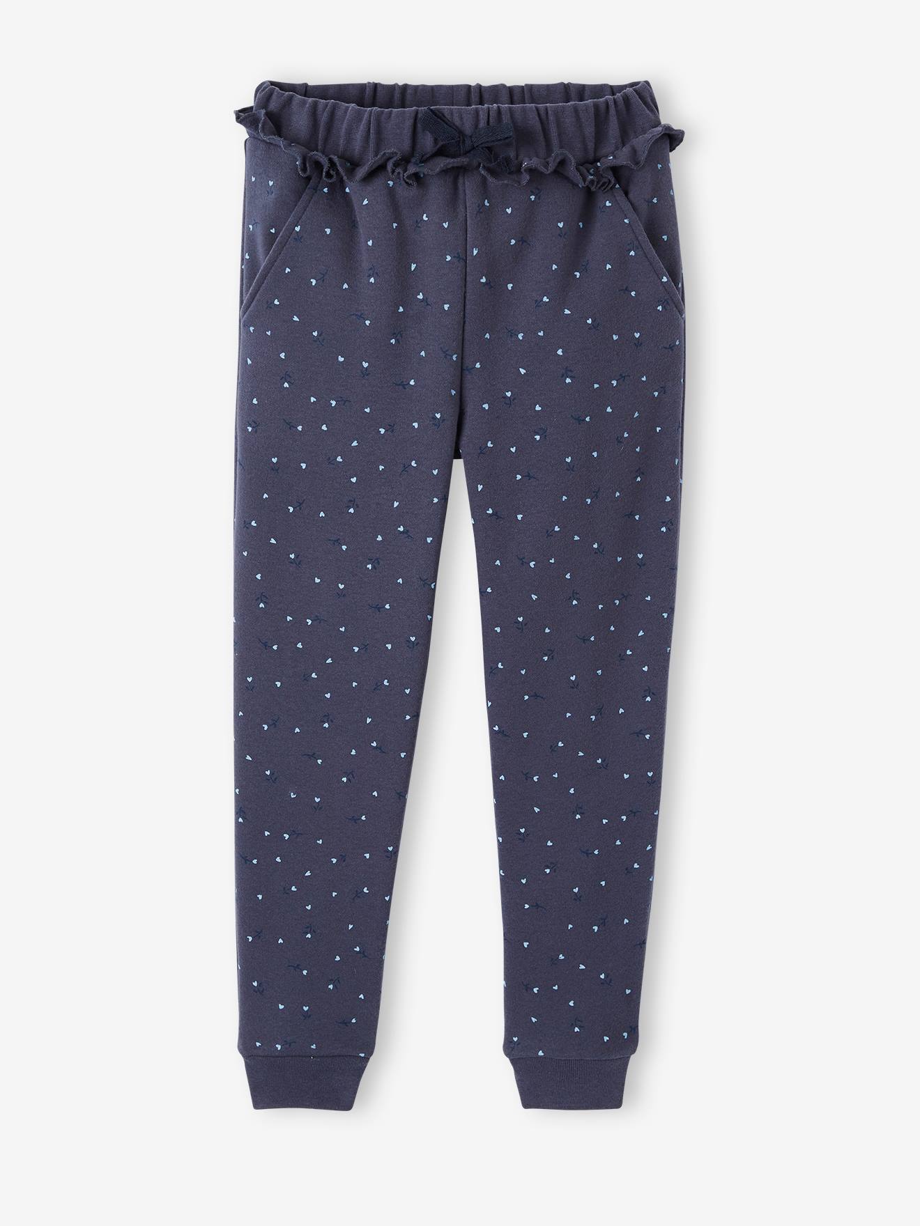 Pantalon jogging volanté fille imprimé fleurs rose