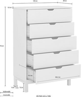 Home affaire Kommode Post, massives Kiefernholz, mit vielen Stauraummöglichkeiten, Breite 76 cm
