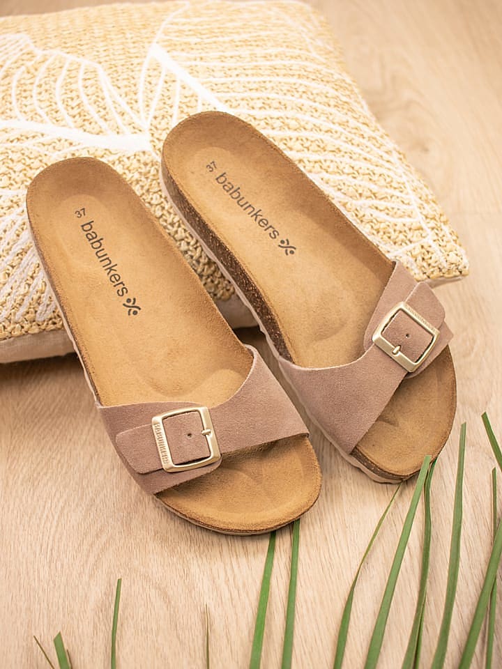BABUNKERS Family Leder-Pantoletten in Beige günstig kaufen 42