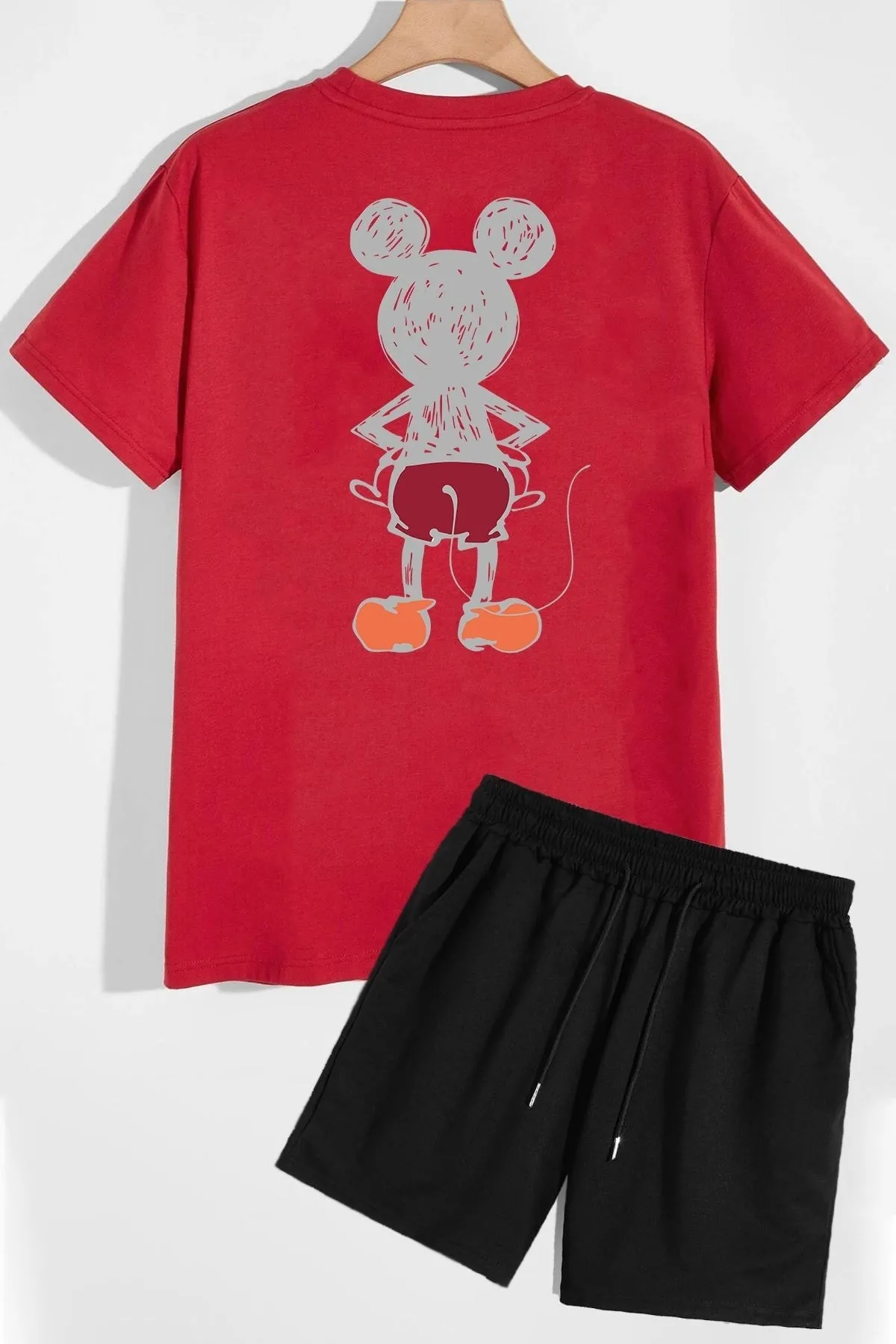 trendypassion  Shorts-T-Shirt-Trainingsanzug-Set mit Rückendruck
