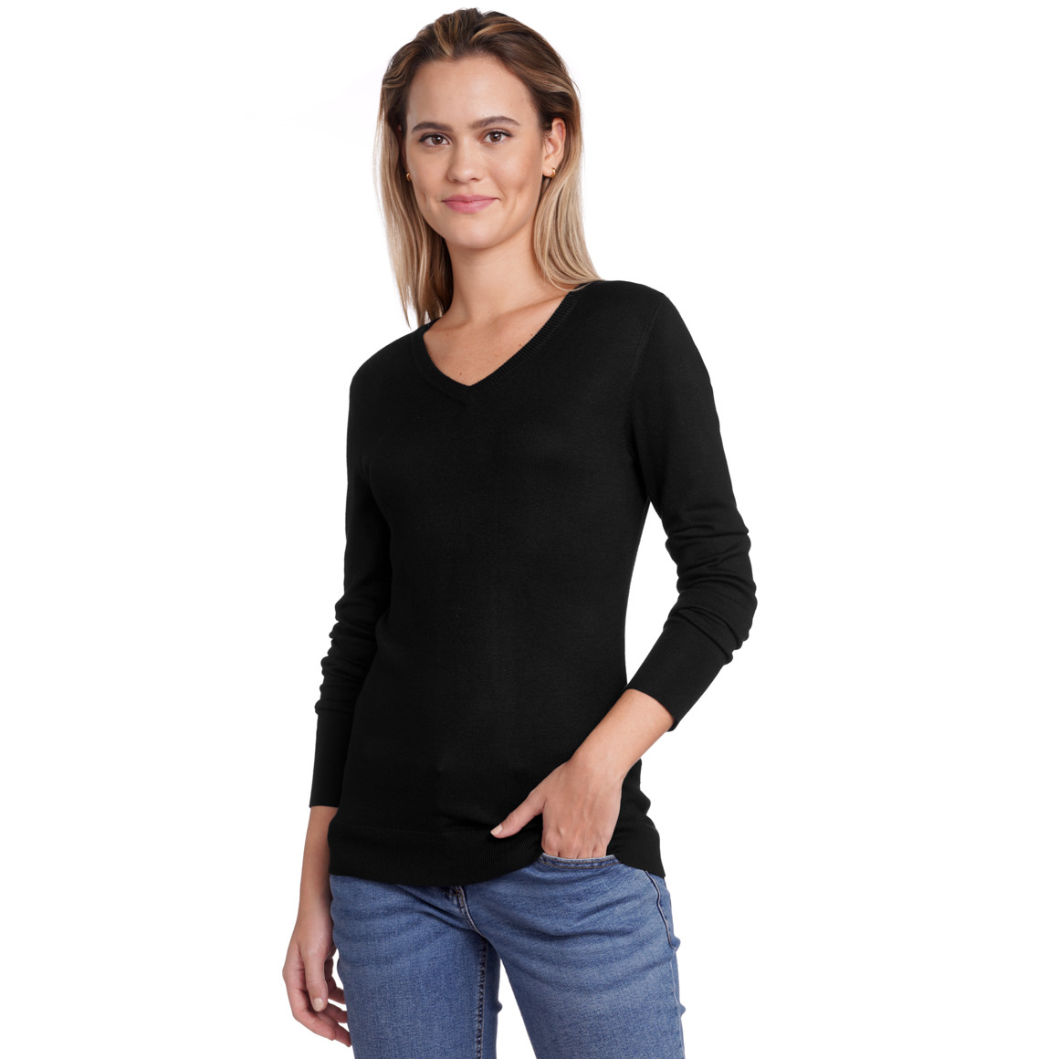 Damen Feinstrickpullover mit V-Ausschnitt