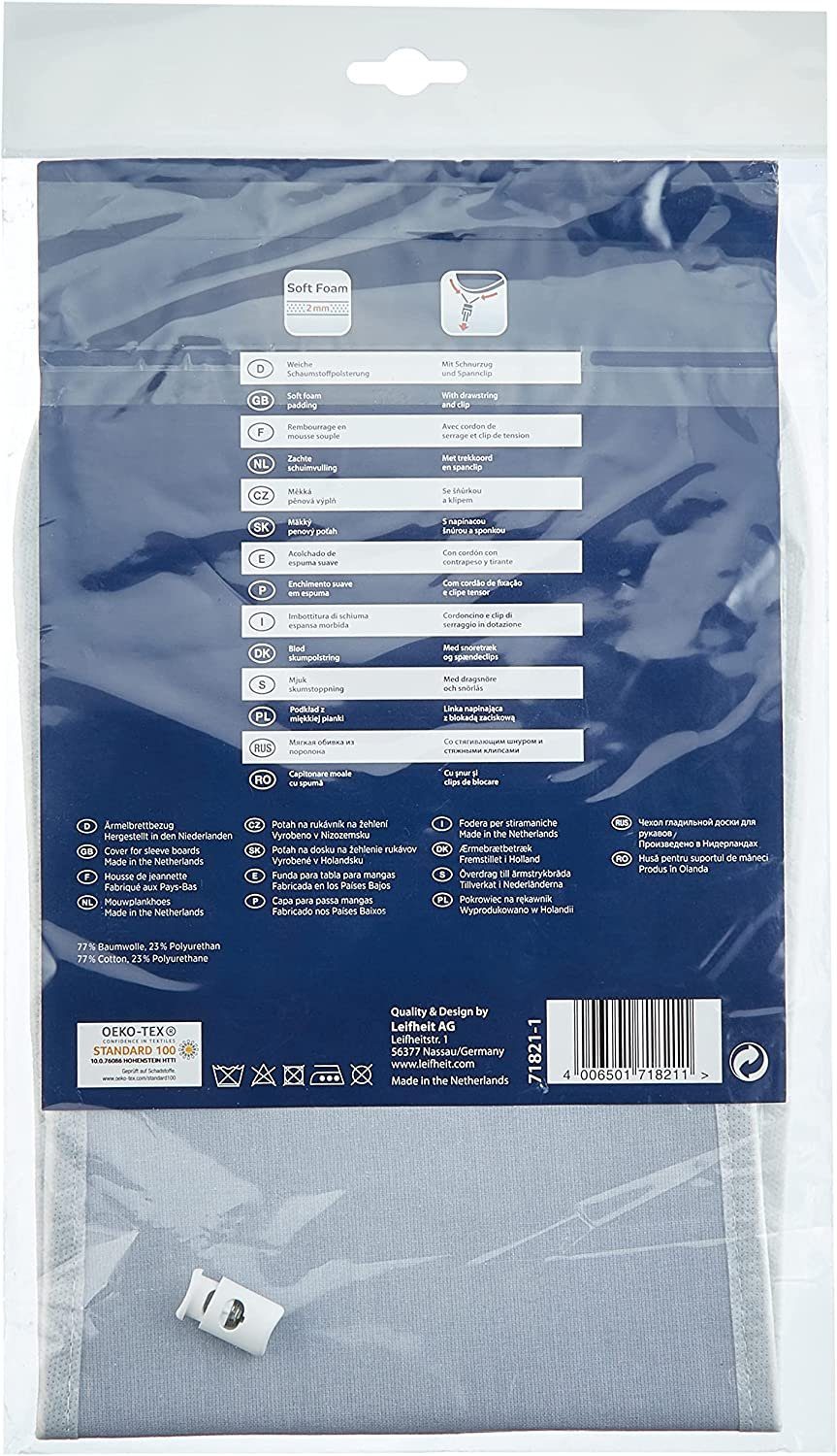 Leifheit Bügelbrettbezug Leifheit Bügelbrettbezug LEIFHEIT Ärmelbrettbezug Bügelbezug für Ärmelbrett Mini 57x15cm Grau 71821