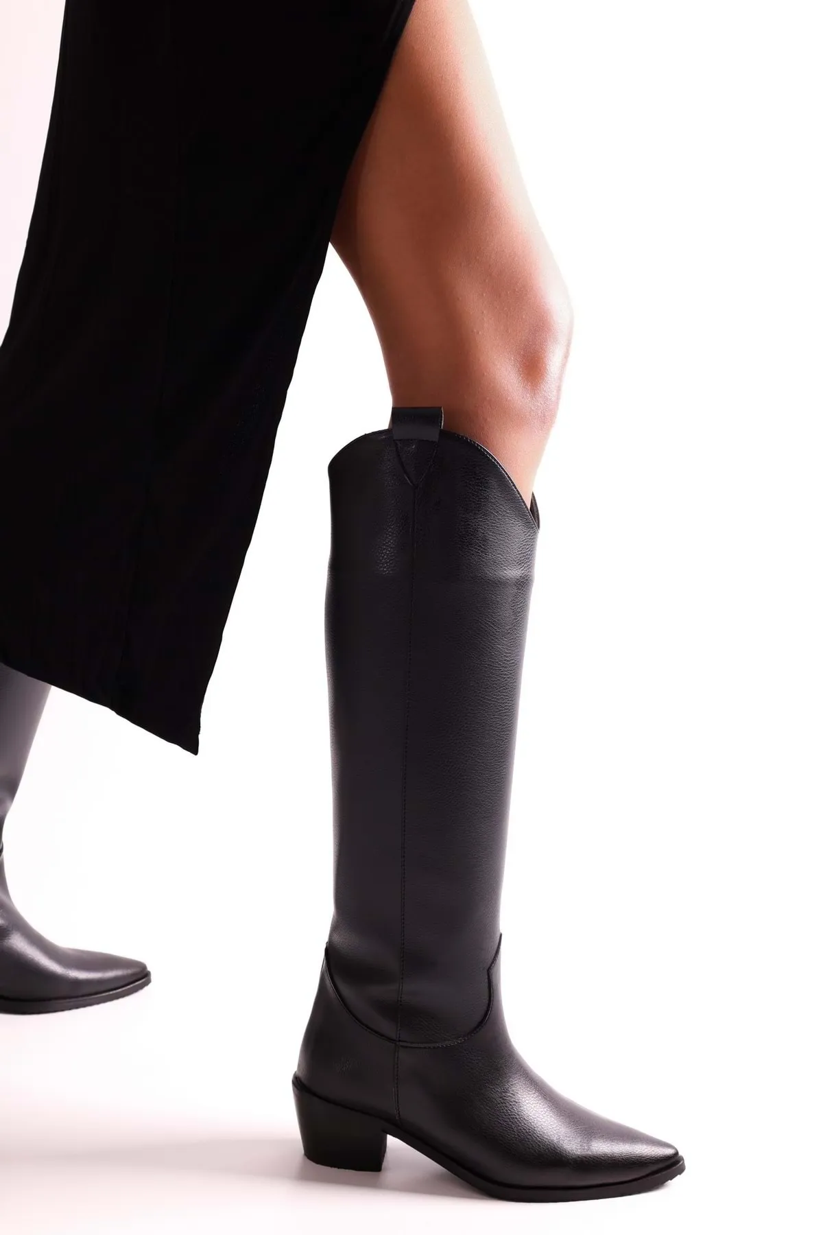 Shoeberry  Damen-Westernreitstiefel Meot Black Skin mit Absatz Black Skin