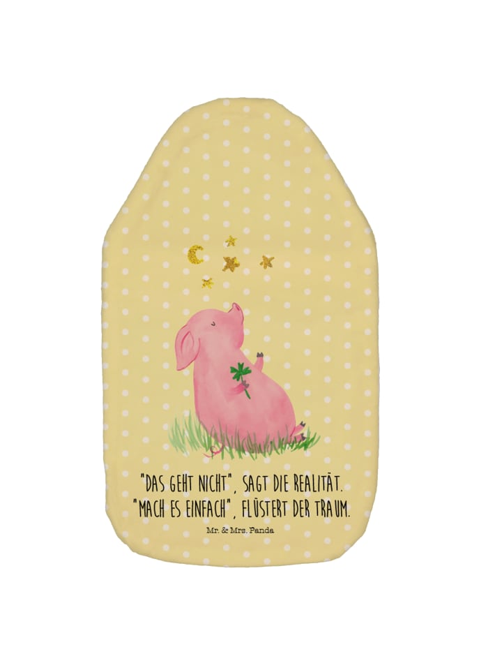Mr. & Mrs. Panda Wärmflasche Schwein Glück mit Spruch in Gelb Pastell günstig kaufen onesize