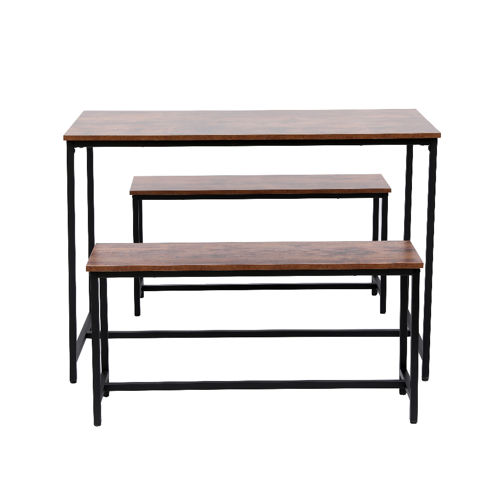 Happy Home Esszimmertischset Dining Set mit 1 Tisch & 2 Sitzbänken HWT55-HOL