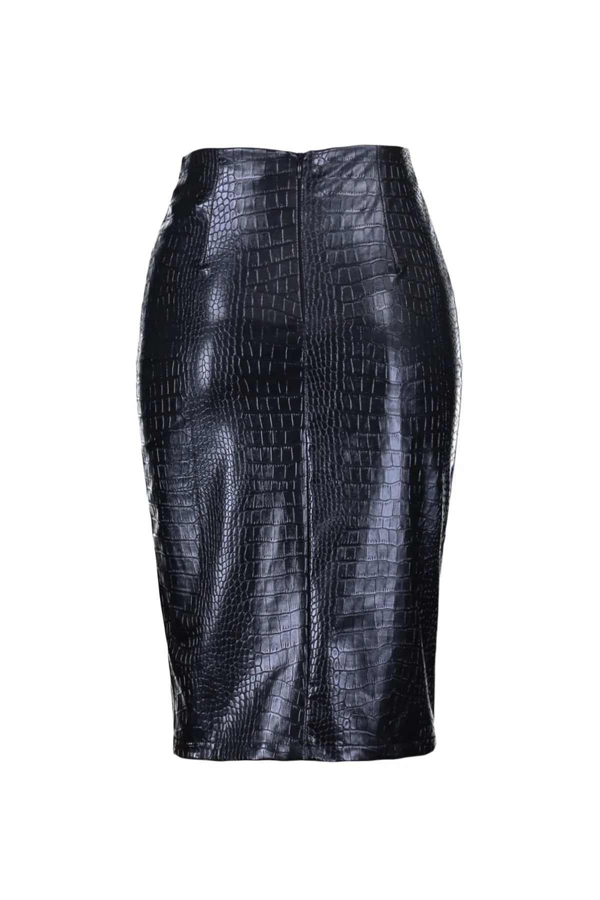 Trendyol Collection  Schwarzer Midi-Webrock mit Schlitz und detailliertem Schlangenlederimitat TWOAW23ET00260