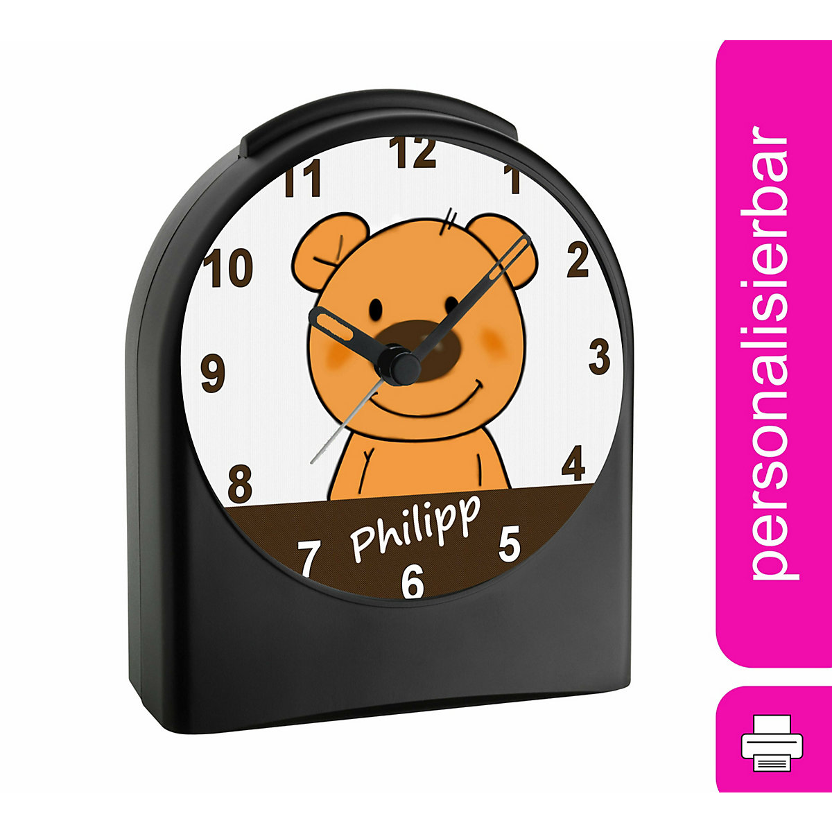 Kinder Funkwecker personalisiert mit Namen Teddy Bär Atom-/Funkuhr, 12-Stunden-Anzeigeformat, Schlummerfunktion, Nachtlicht, Geräuschlos/Ohne Ticken