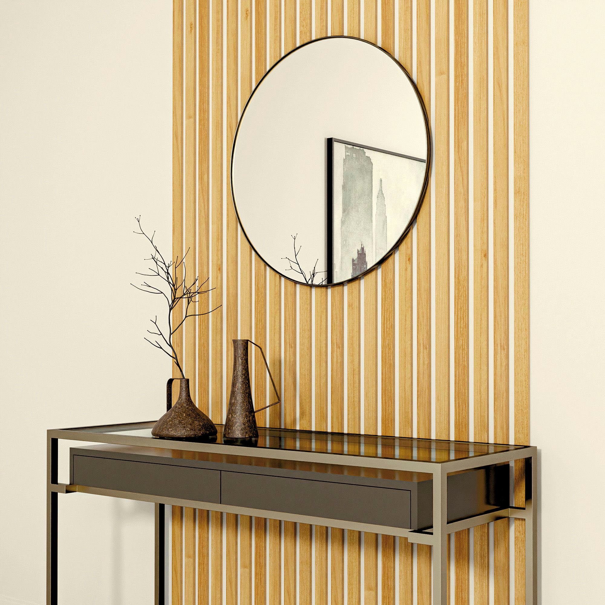 acous Wandpaneel acous STIX Eiche, BxL: 3,45x250 cm, 0,51 qm, (Set, 4-tlg) Echtholz-Dekoleiste selbstklebend, 4er-Set inklusive 1x Distanzhalter