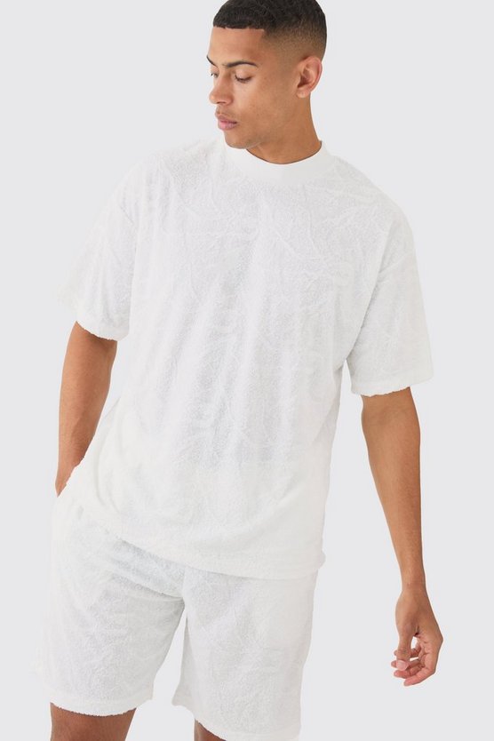 Oversized Burnout Towelling Jacquard T-shirt & Short Set