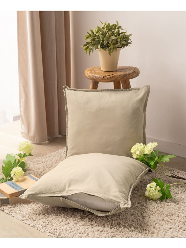 JACK 2er Set Kissenhülle 45x45cm Baumwolle Einfarbig in Taupe günstig kaufen 45x45 cm