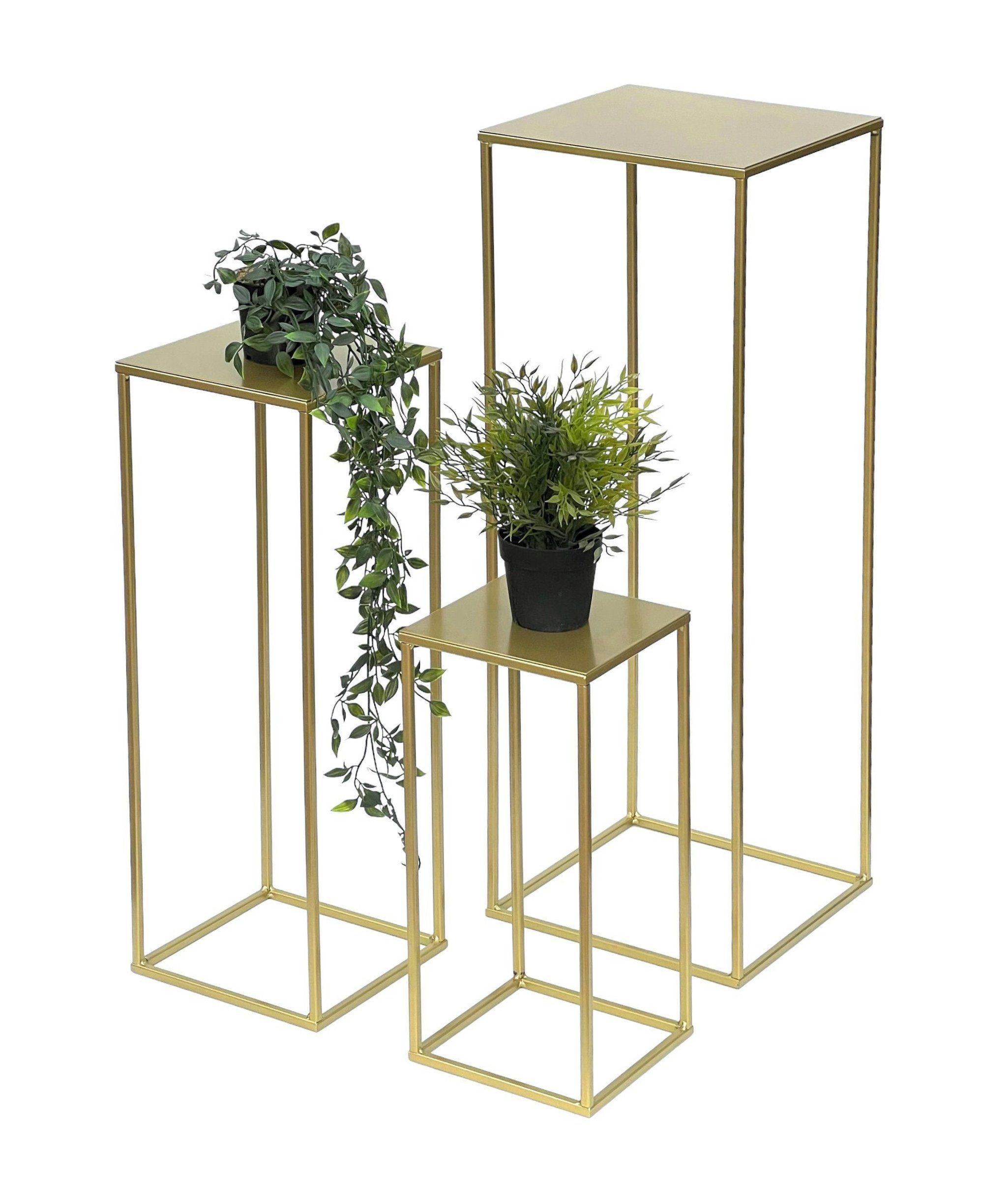 DanDiBo Blumenständer Blumenhocker Metall Gold Eckig 3er Set Blumenständer Beistelltisch