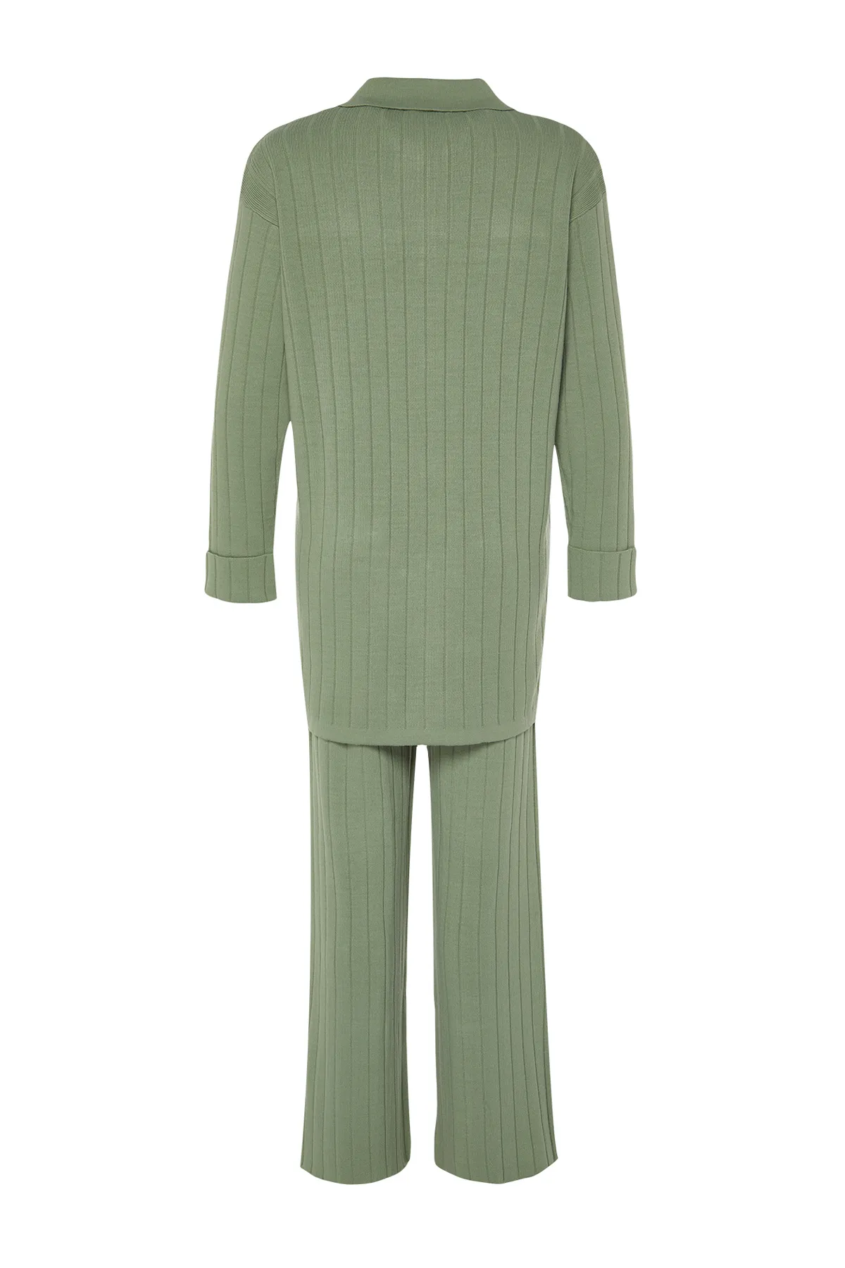 Trendyol Modest  Grünes Strickoberteil- und -unterteil-Set aus Strickjacke und -hose mit Kordelzug TCTAW24US00003