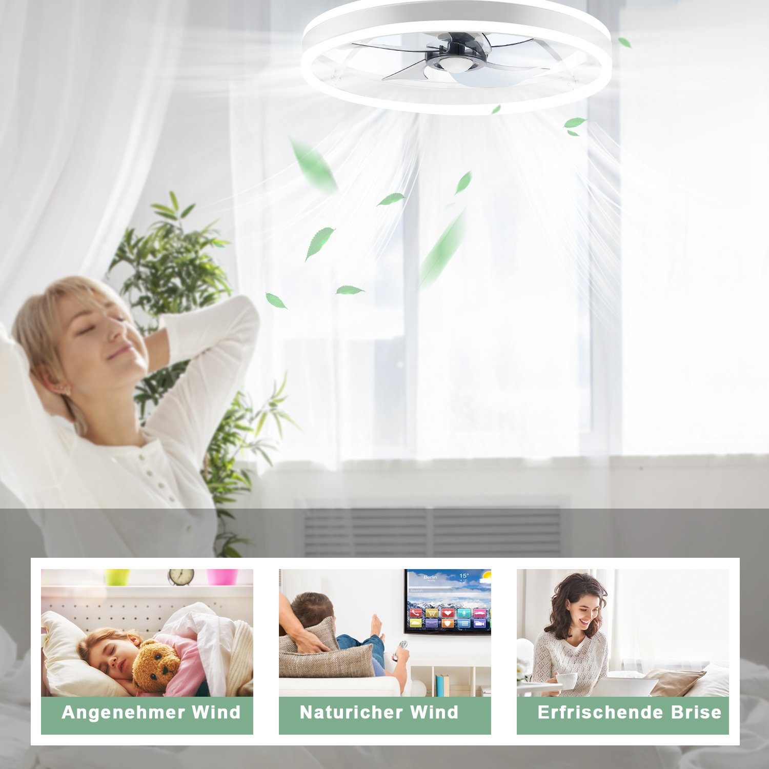 LETGOSPT Deckenventilator 36W LED Deckenlampe mit Fan, 6 Geschwindigkeiten, Deckenventilatoren Schlafzimmer Wohnzimmer Licht