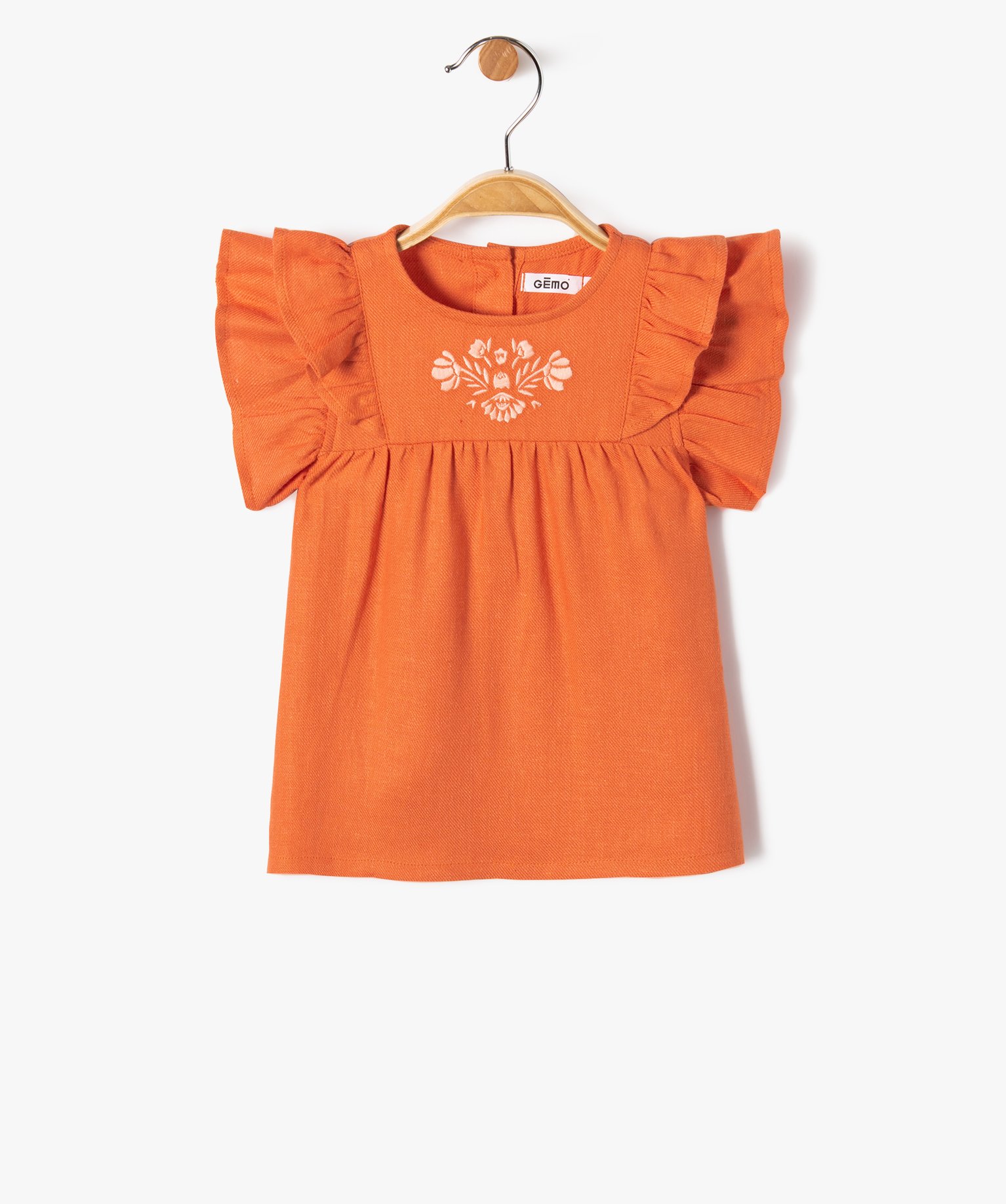 Blouse bébé fille à manches courtes volantées et broderie orange | GEMO