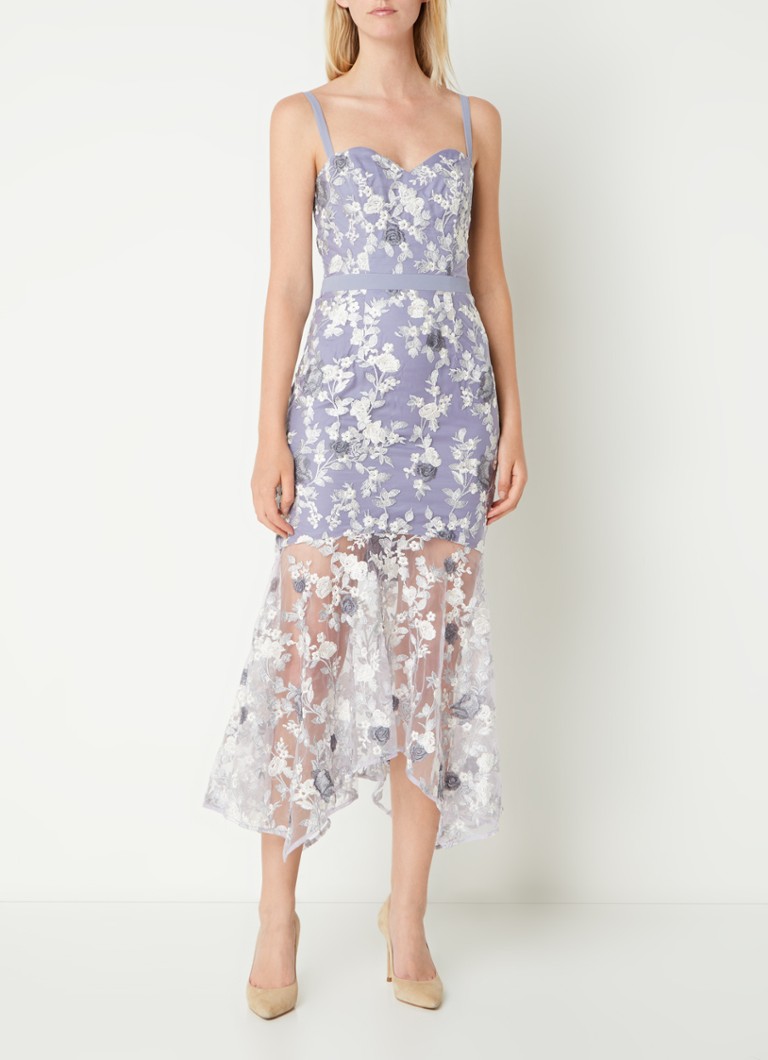 Poloprůhledné krajkové midi šaty Chi Chi London Peplum
