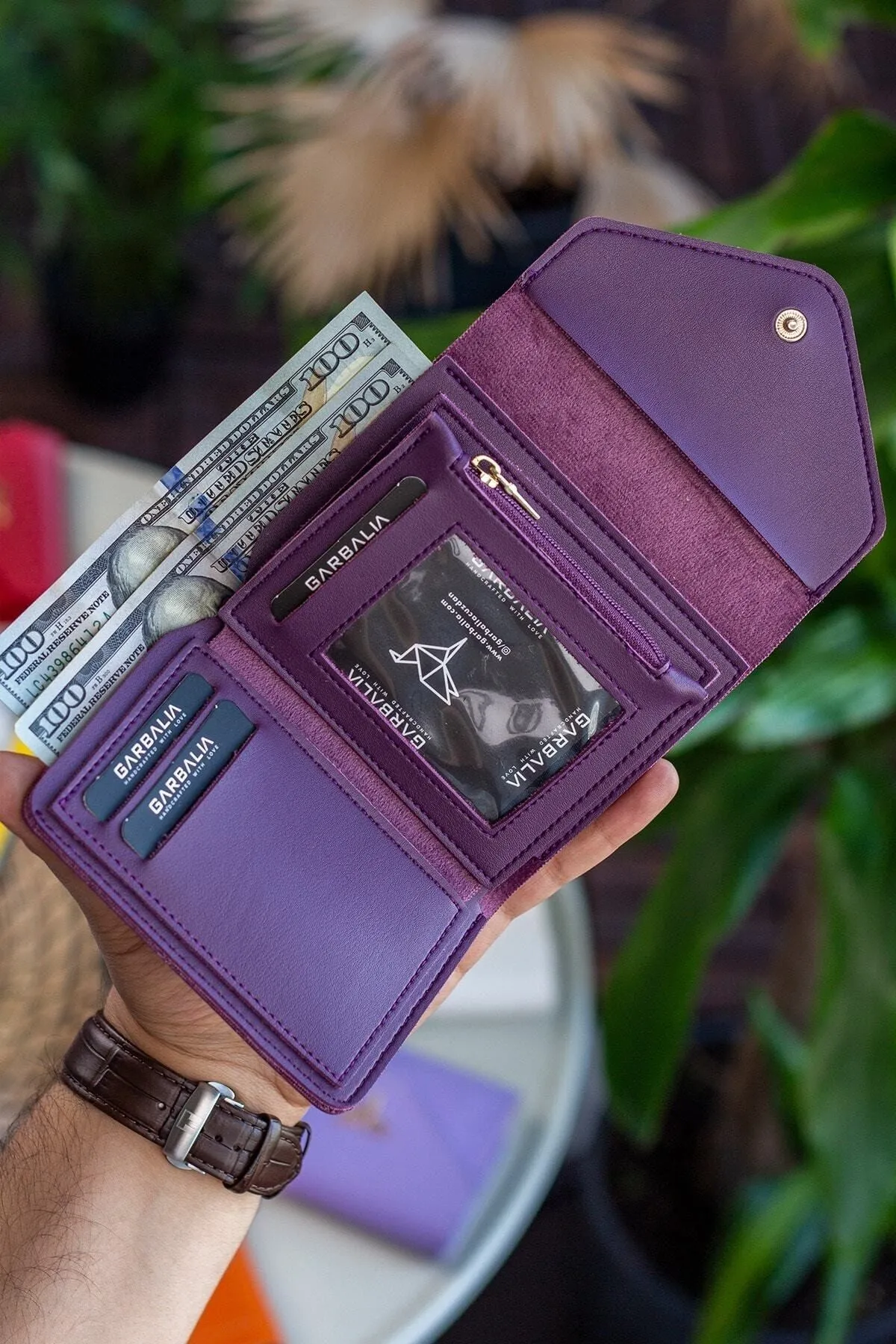 Garbalia  Columbia Damen-Geldbörse Mini Plum aus veganem Leder mit Münzfach und losem Kartenhalter