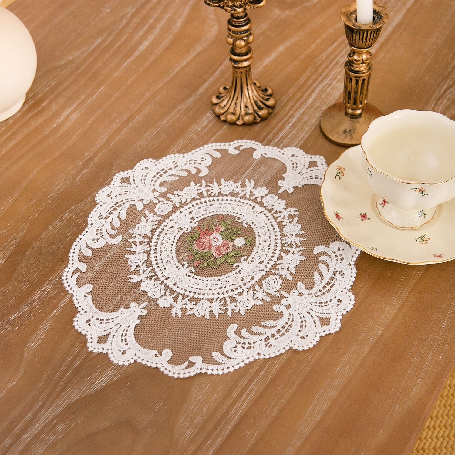 FELIXLEO Tischsitz Tischsets Retro bestickt Spitzen französische runden 29cm 4 Stück, (4-tlg)