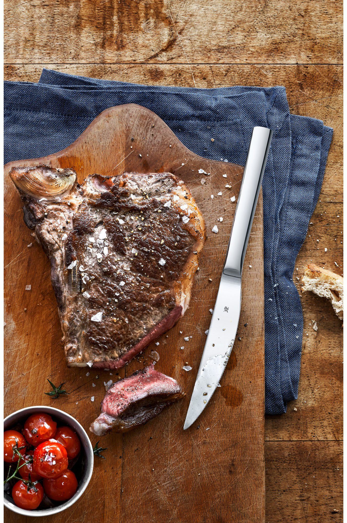 WMF Steakmesser Nuova (6 Stück), solide Monobloc Steakmesser