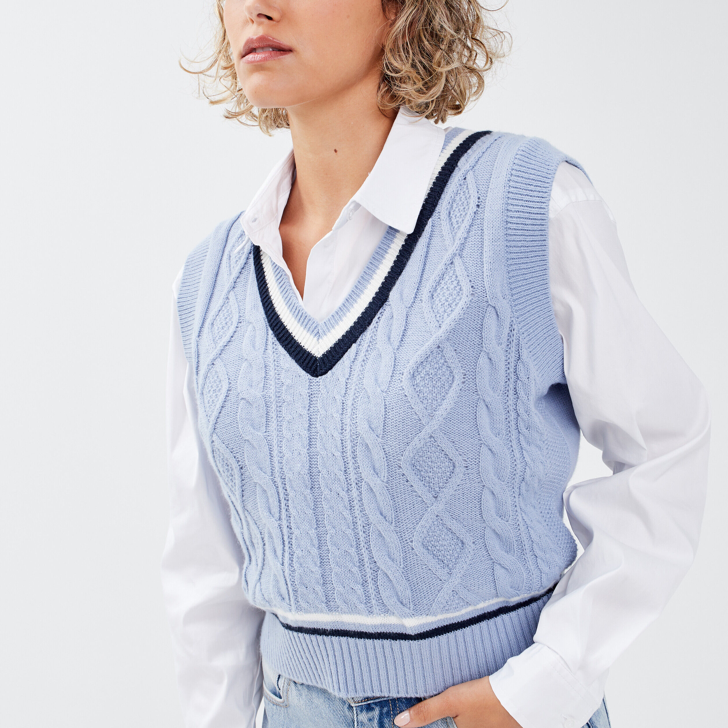 Pull sans manches bleu femme | Cache Cache
