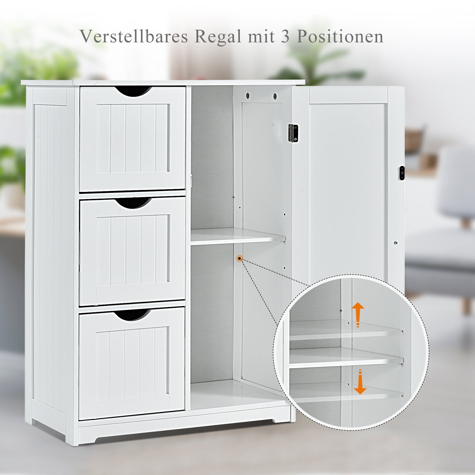 COSTWAY Badkommode, 3 Schubladen, mit verstellbarer Ablage, 30 x 60 x 81 cm