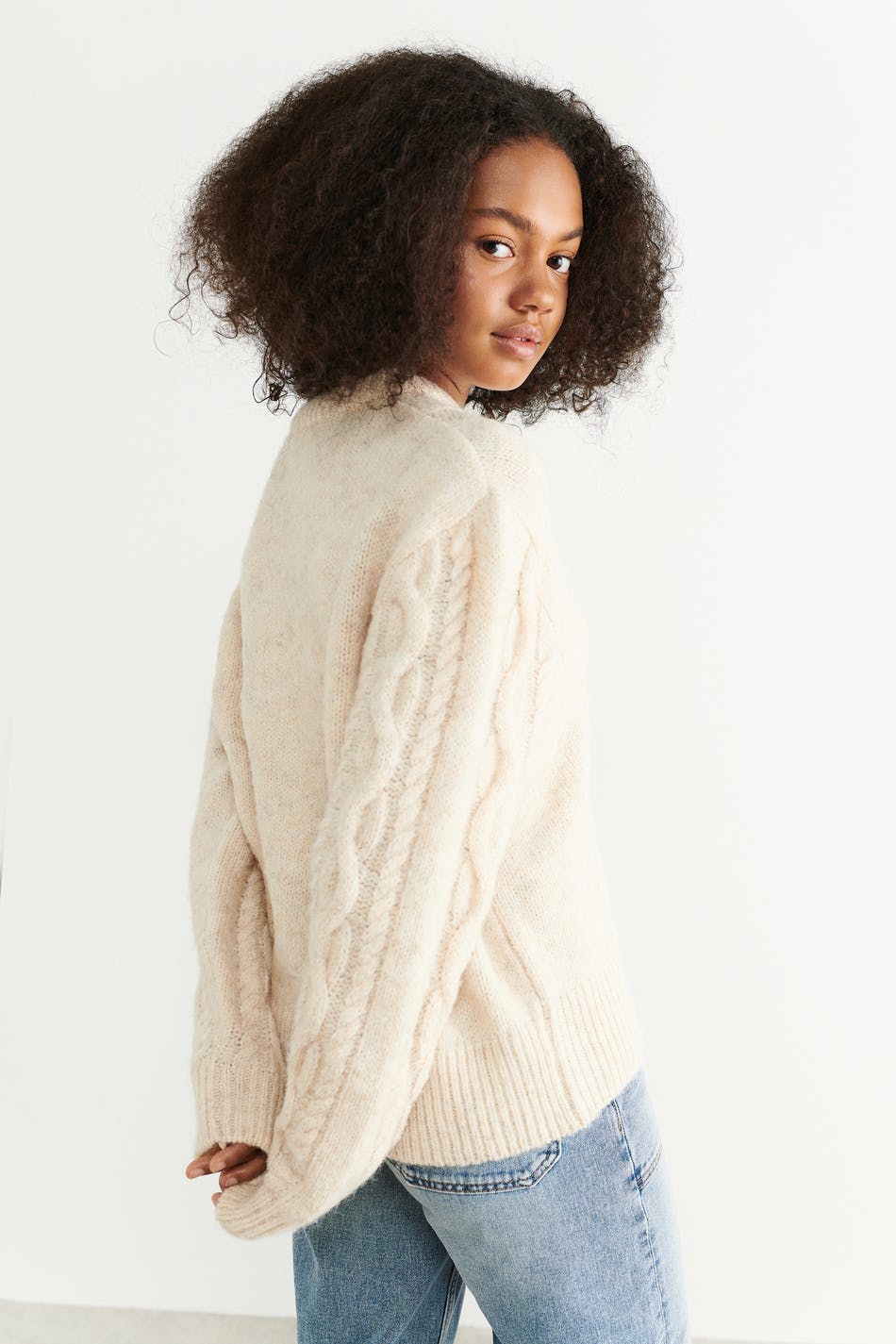Y knit oversize cable sweater