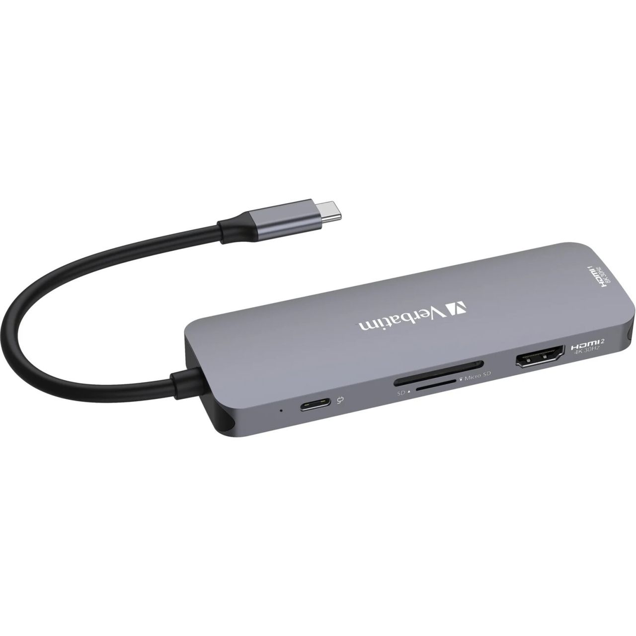Verbatim Multiport-Hub CMH-08, 8 Port, 3x USB 3.2-A, USB 3.2-C, 2x HDMI 4K, SD, microSD, USB 3.1-C Kabel