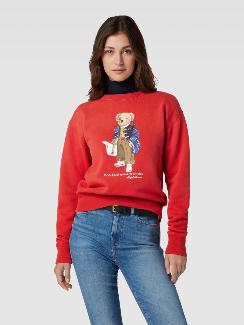 Sweatshirt mit Label-Print Modell 'BEAR' in hellrot