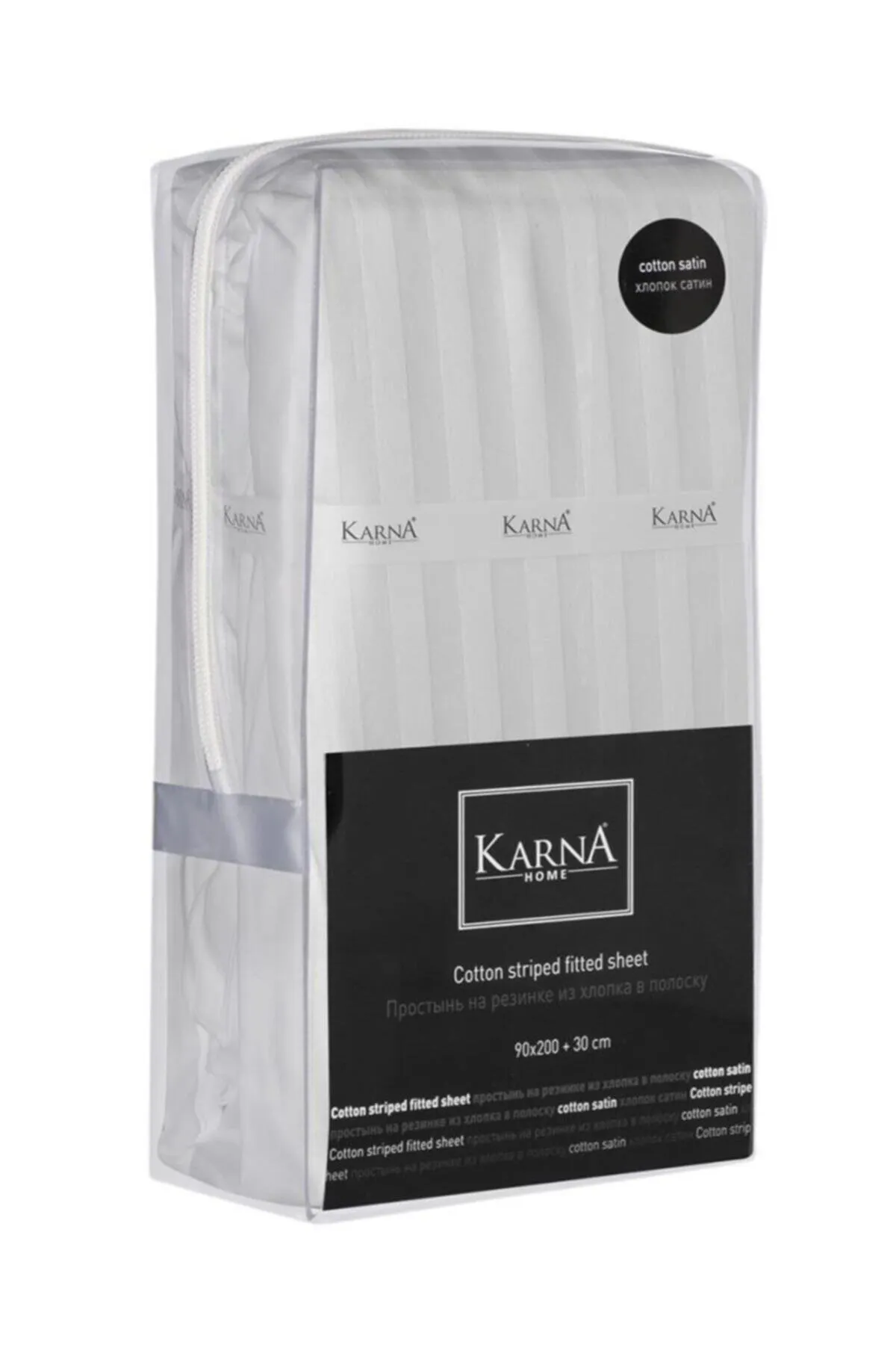 Karna Home  Gestreiftes Einzelbettlaken aus Baumwollsatin, 90 x 200 cm