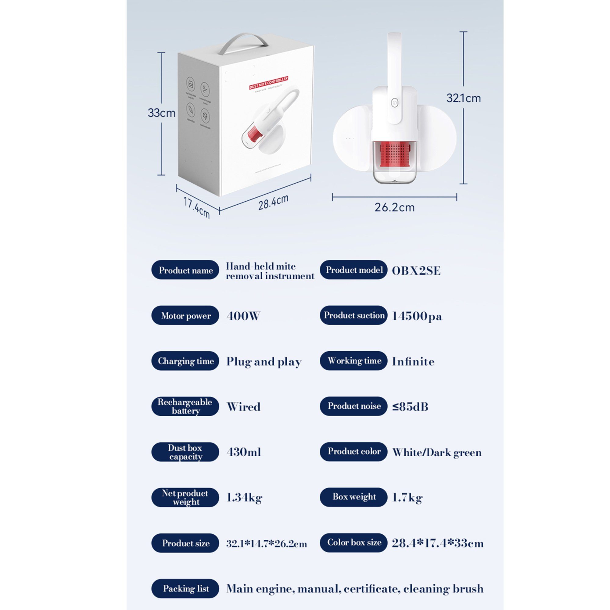 Mutoy Matratzenreinigungsgerät Matratzensauger, Milben Handstaubsauger,Handstaubsauger, Milbensauger, 400,00 W, UV-C Sterilisation,HEPA Filter,Für Allergiker, entfernt 99,9% Aller Milben,für Matratzen,Sofas und Betten