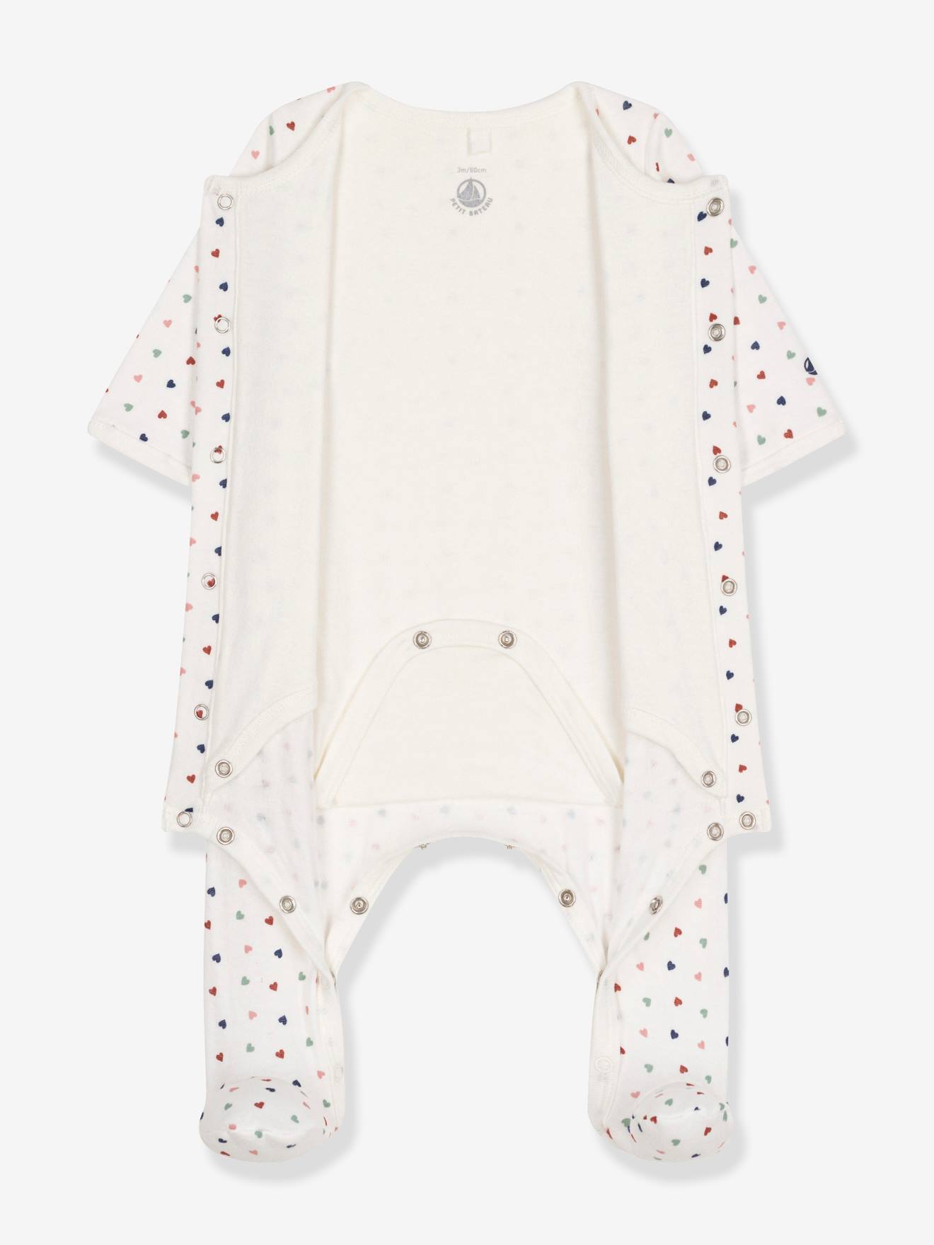Petit Bateau 2-in-1-Strampler mit Body PETIT BATEAU, Herzen - weiß bedruckt