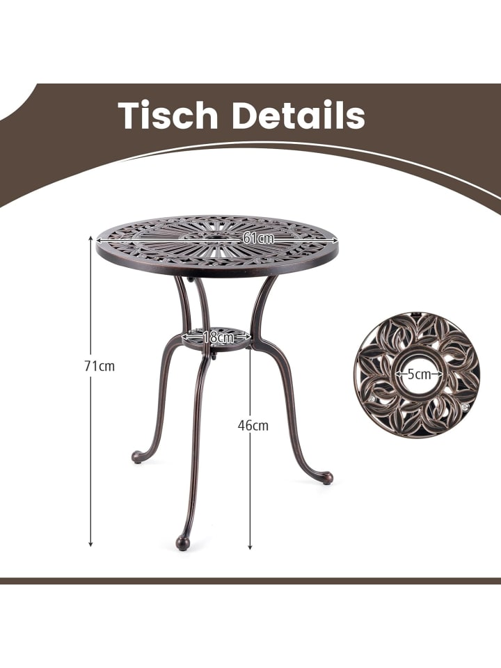 COSTWAY Bistrotisch Aluminiumguss ⌀61cm in Bronze günstig kaufen onesize
