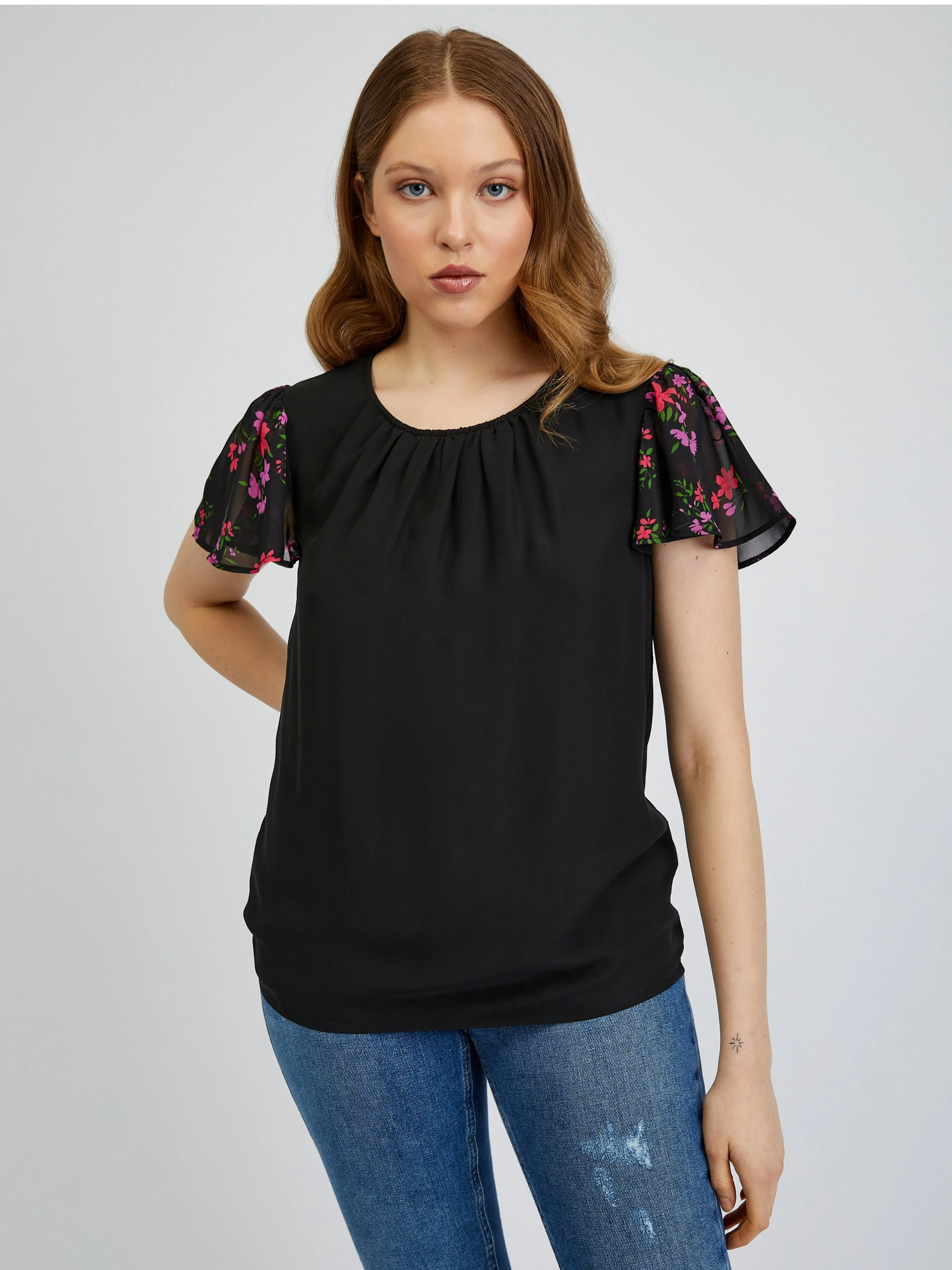 Schwarzes gemustertes Damen-T-Shirt ORSAY