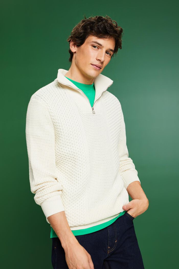 Zopfstrickpullover mit halbem Zipper
