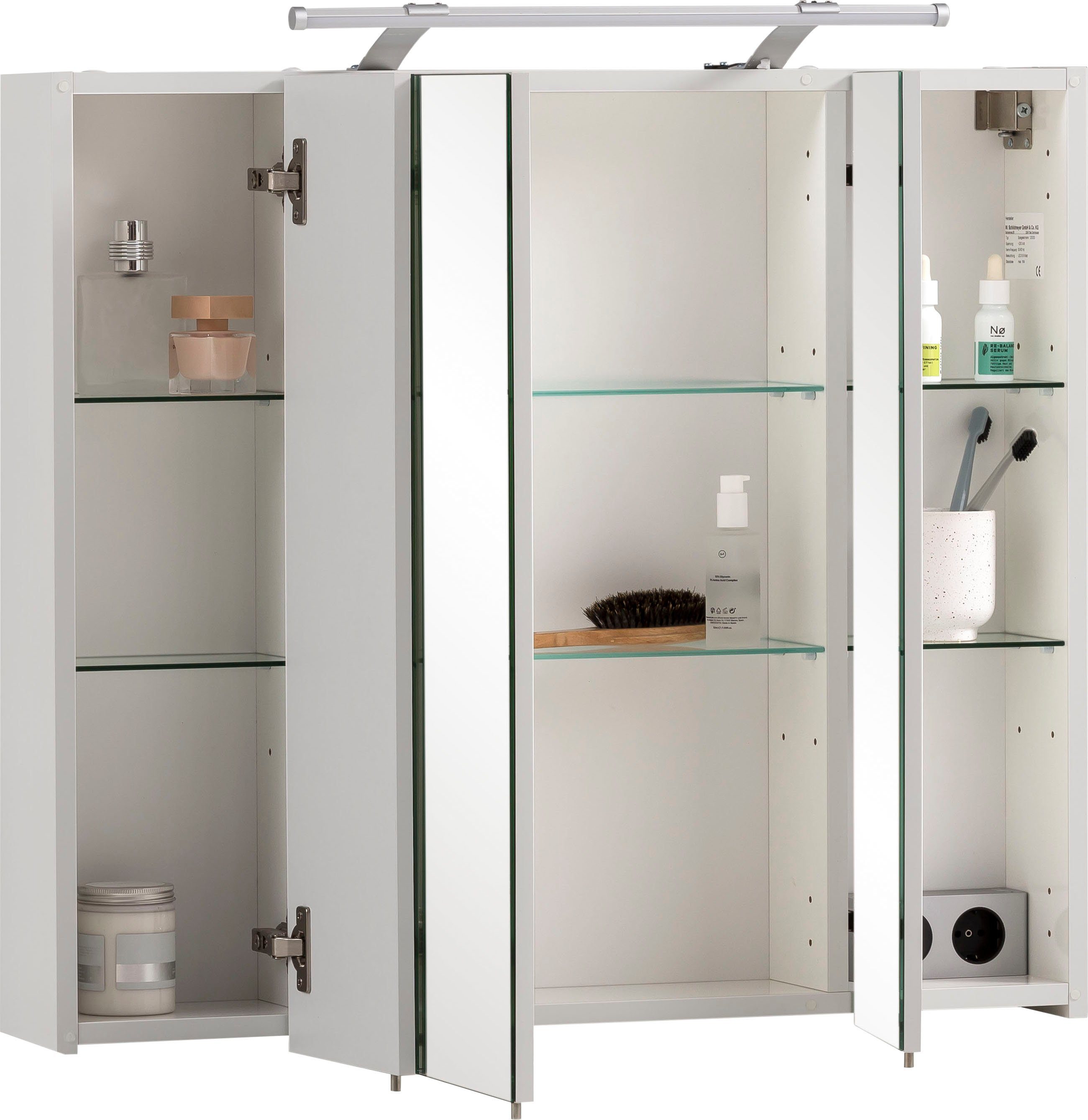 Schildmeyer Spiegelschrank Dorina Breite 80 cm, 3-türig, LED-Beleuchtung, Schalter-/Steckdosenbox