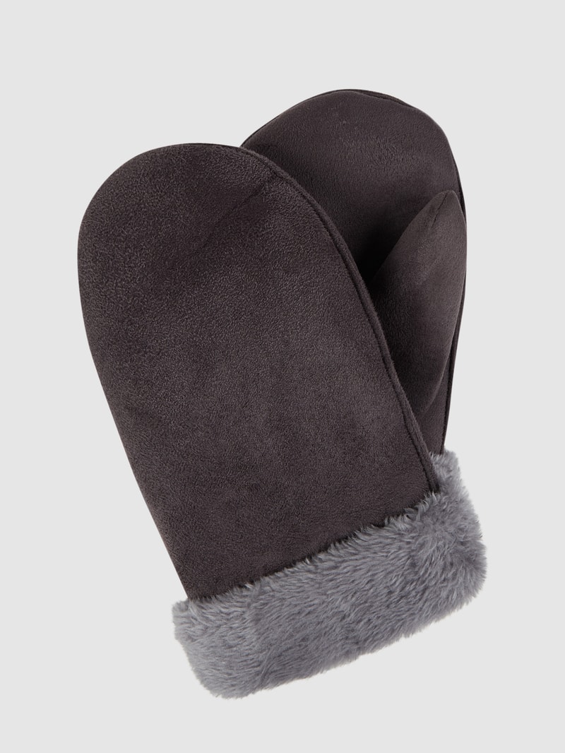 Fäußtlinge in Shearling-Optik in anthrazit meliert