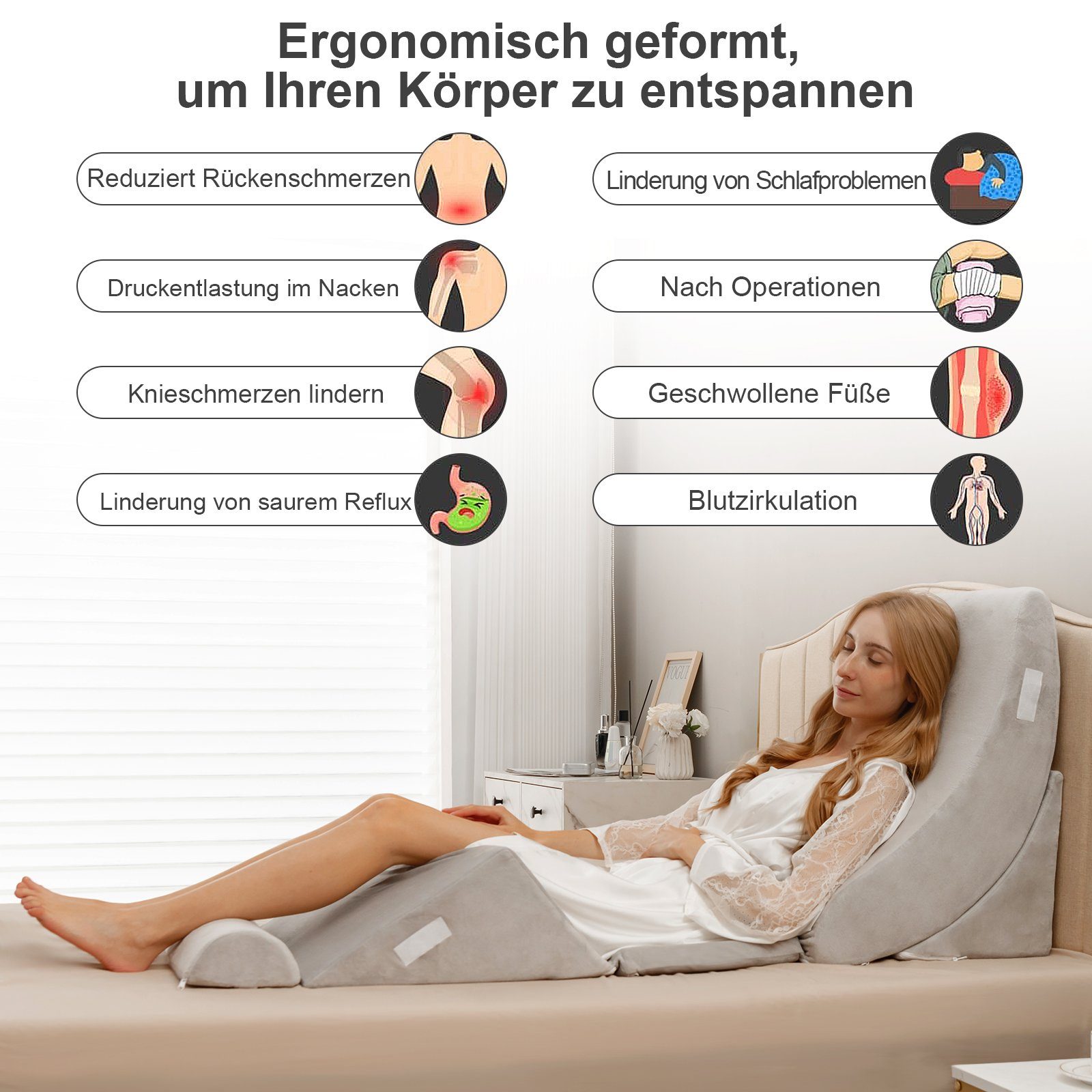 COSTWAY Keilkissen, 6-tlg., verstellbare Stützkissen mit waschbarem Bezug