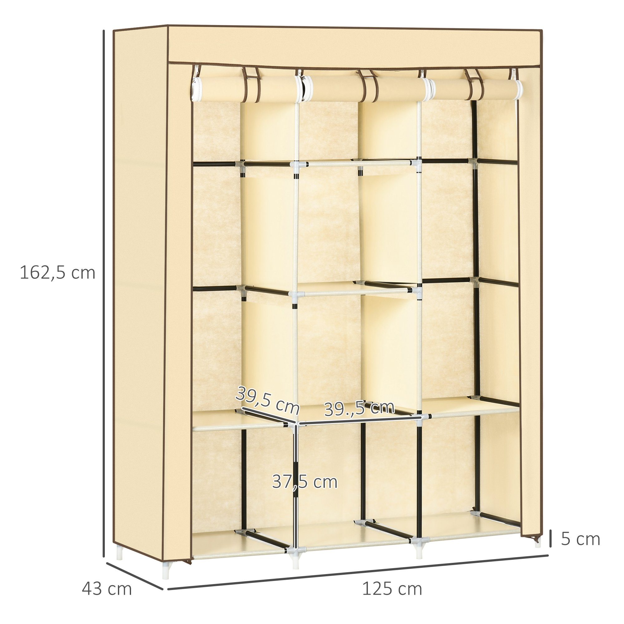 HOMCOM Stoffschrank Stoffschrank mit Kleiderstangen (Kleiderschrank, 1-St., Tücherschrank) bis 55 kg belastbar