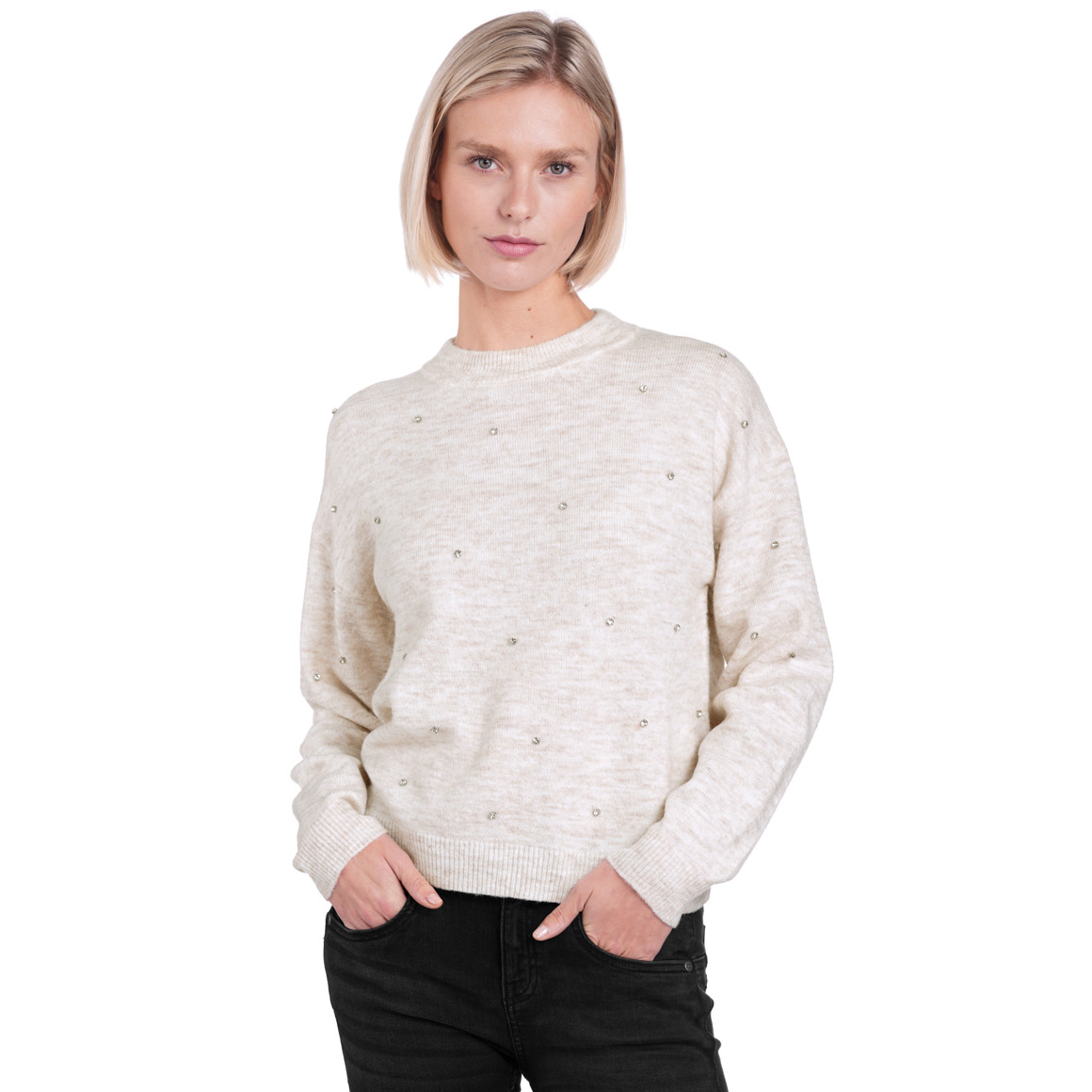 Damen Strickpullover mit Ziersteinen