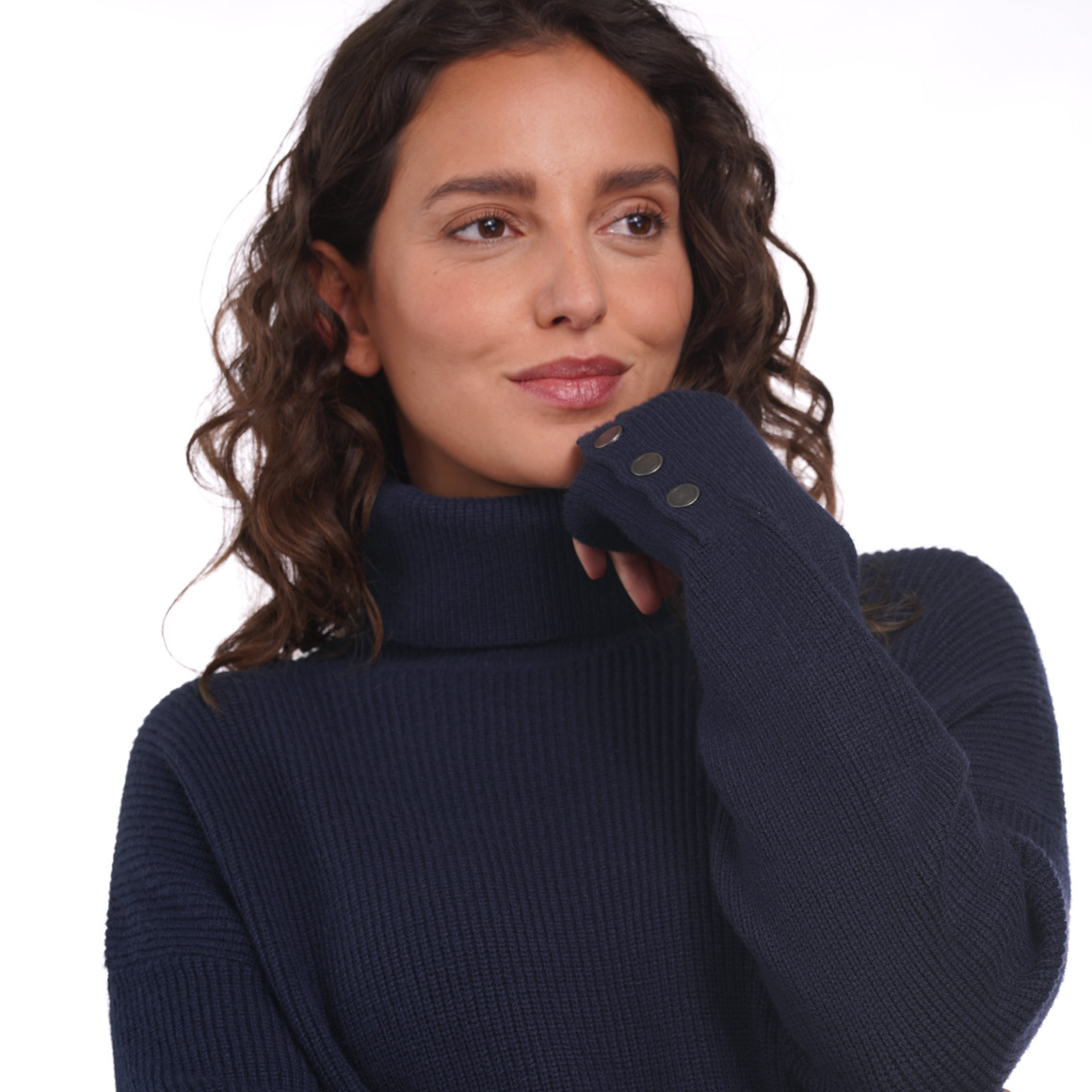 Damen Strickpullover mit Zierknöpfen