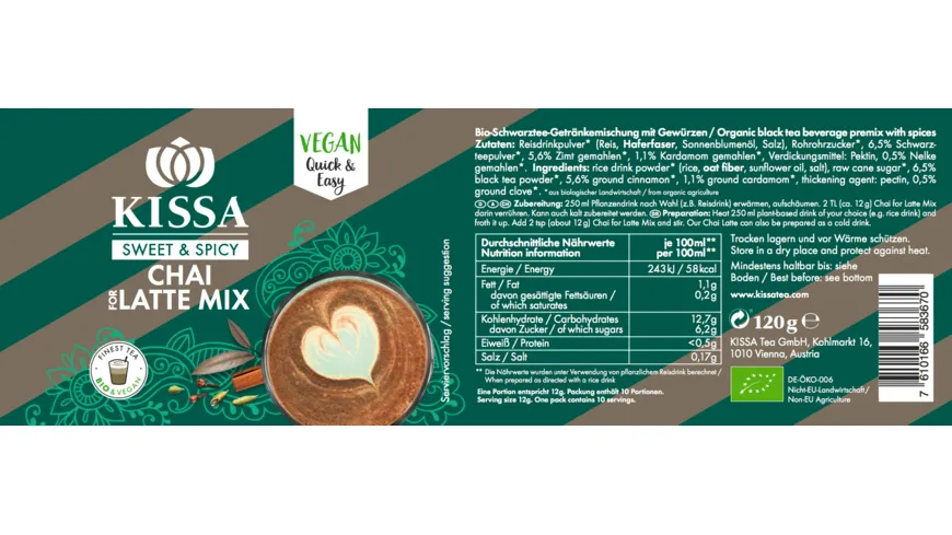 KISSA Tea Bio Chai For Latte Mix 120 g