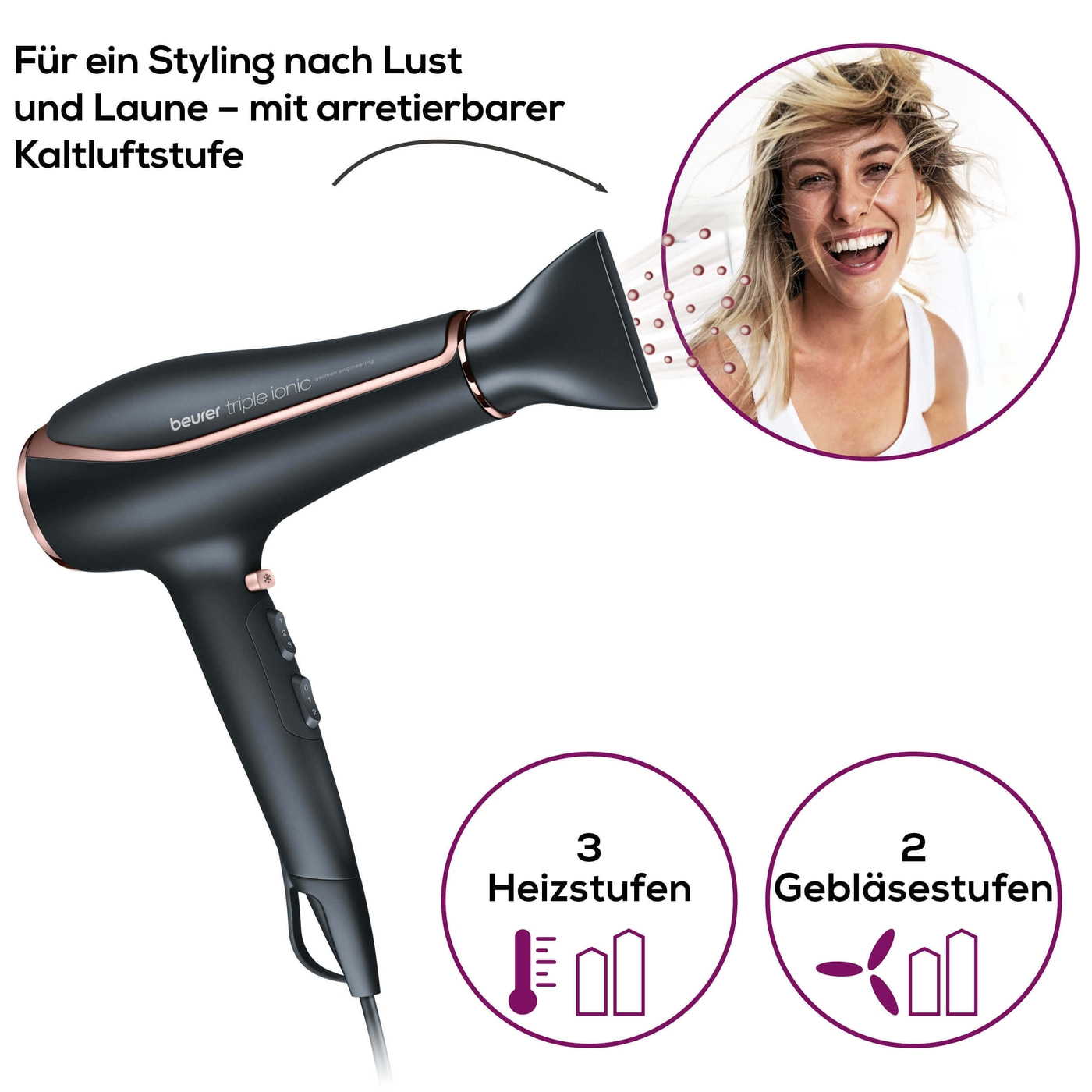 Beurer Haartrockner - HC 80-Haarschonender Föhn mit extra leistungsstarkem & langlebigem Motor