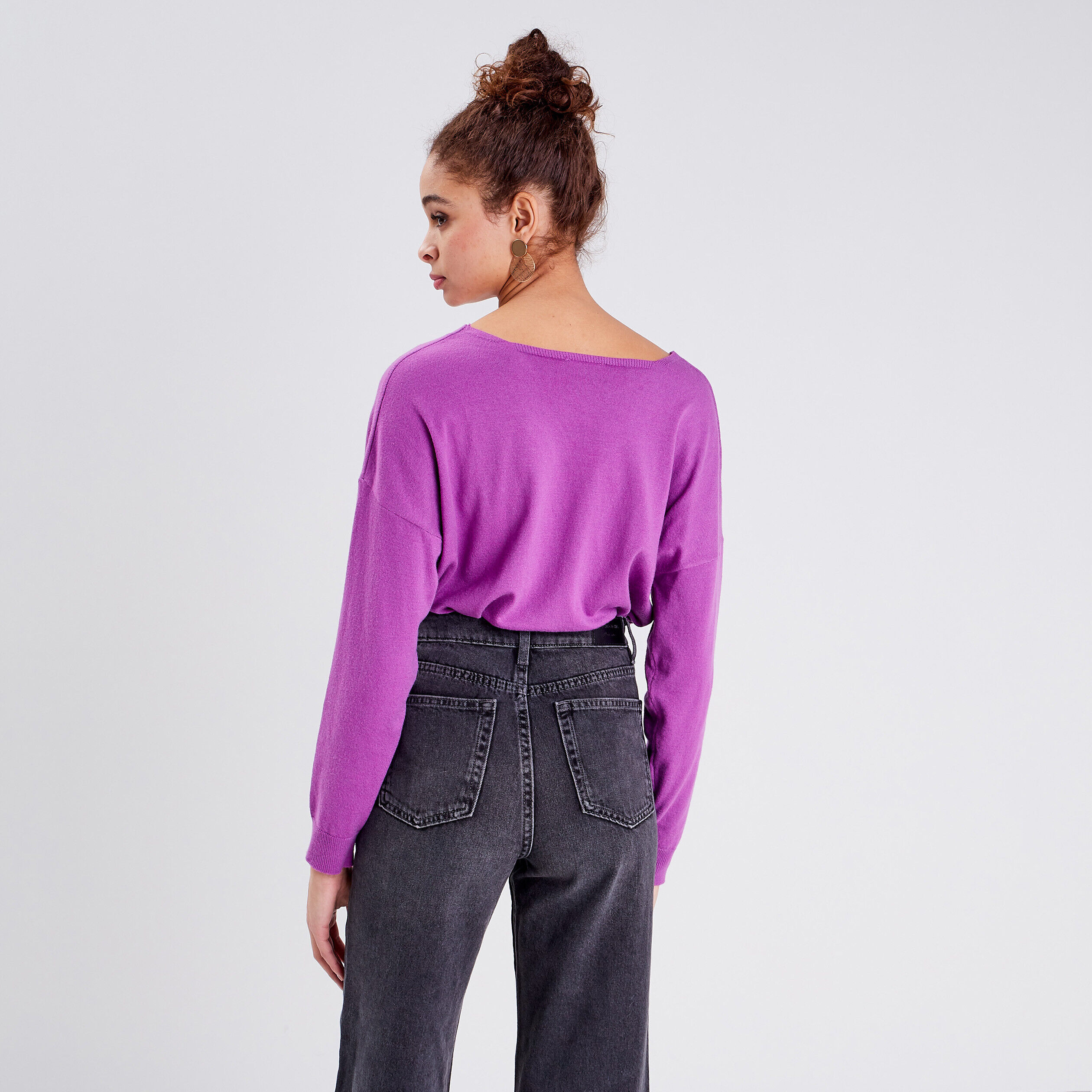 Pull avec col en V violet femme | Cache Cache