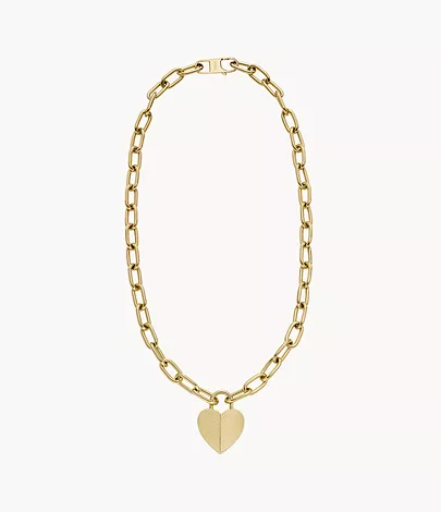 Fossil Kette Harlow Linear Texture Anhänger Heart Edelstahl goldfarben