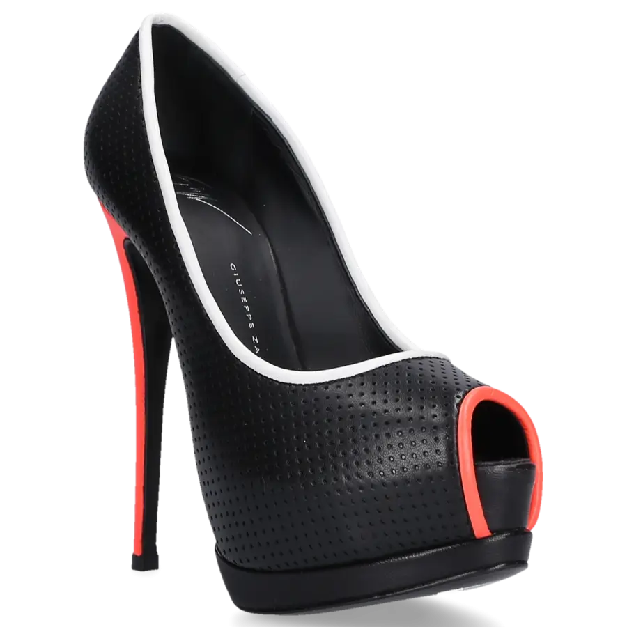 Giuseppe Zanotti - Peeptoes SHARON Kalbsleder perforiert schwarz - schwarz