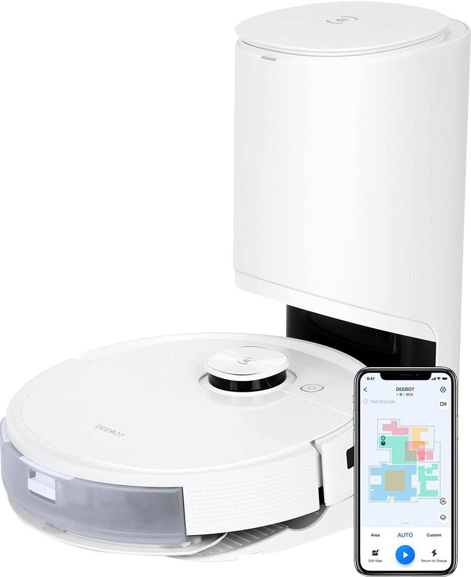 ECOVACS Nass-Trocken-Saugroboter DEEBOT T9+, 50 W, 3000PA, DToF-Laser, Absaugstation, für alle Fussbodenarten, Weiss