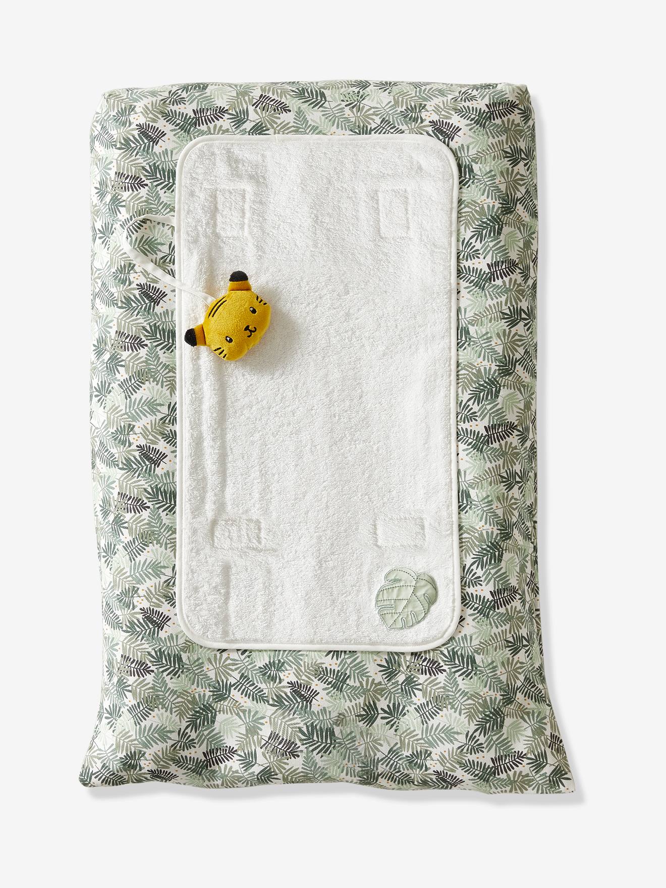 Housse de matelas à langer personnalisable HANOÏ écru / vert feuille